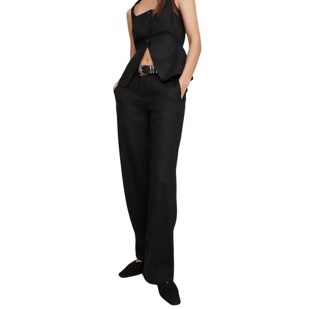 Banana Republic The Everyday Wide Leg Linen Pant Black XXL 713516